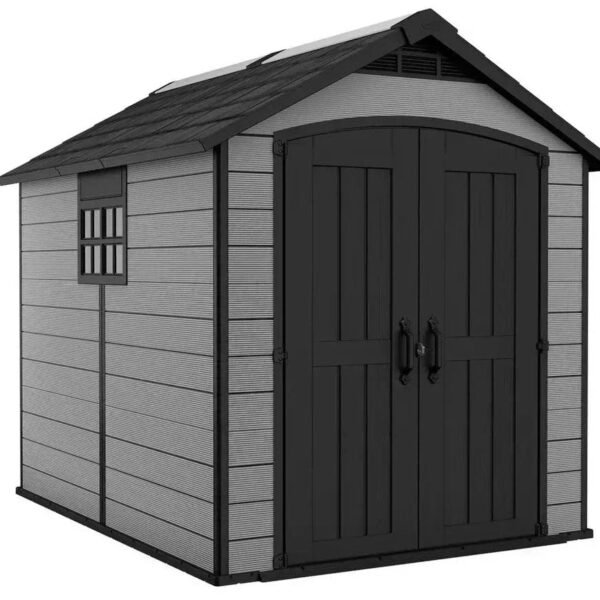 Keter Premier 7.5 x 9 ft Resin Storage Shed – Outdoor Plastic Garden Shed, Grey