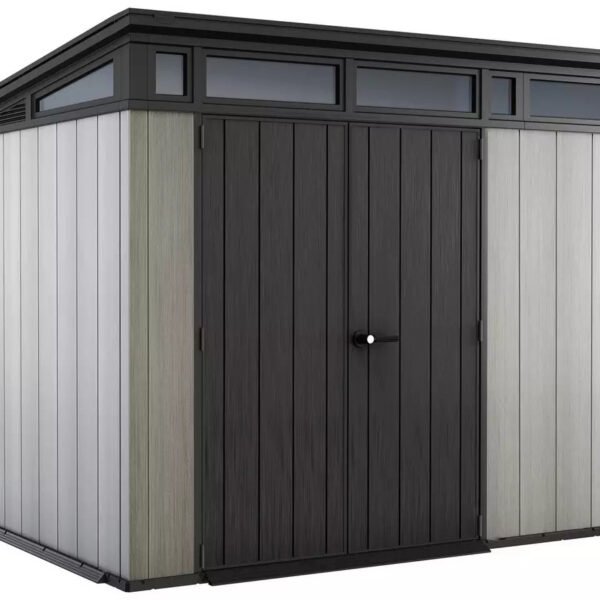 Keter Artisan 9 x 7 ft Resin Storage Shed – Double Door Pent Roof Outdoor Plastic Shed