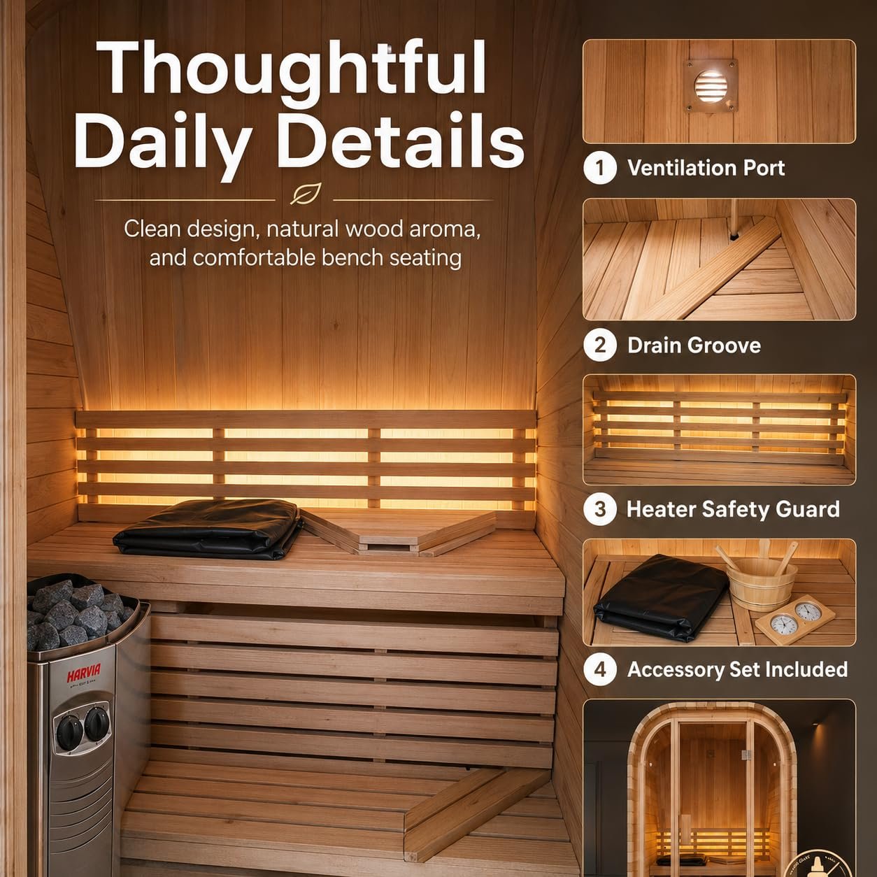 Duthss 2 Person Outdoor Sauna with 4.5kW Electric Heater – Traditional Wood Barrel Steam Sauna, 53 x 55 x 79 in