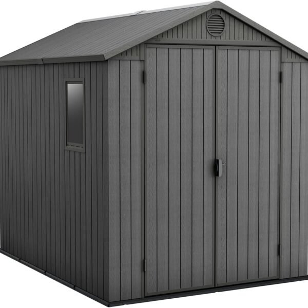 6 x 8 ft Outdoor Resin Storage Shed with Double Doors, Window & Heavy-Duty Floor – Plastic Garden Shed