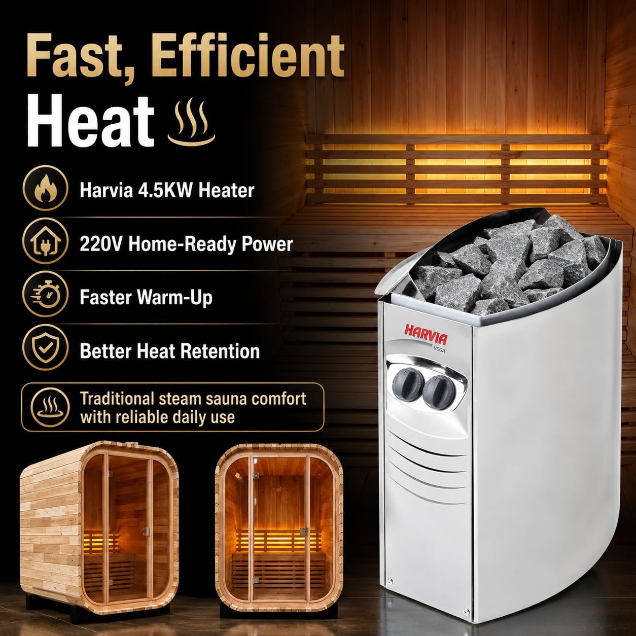 Duthss 2 Person Outdoor Sauna with 4.5kW Electric Heater – Traditional Wood Barrel Steam Sauna, 53 x 55 x 79 in
