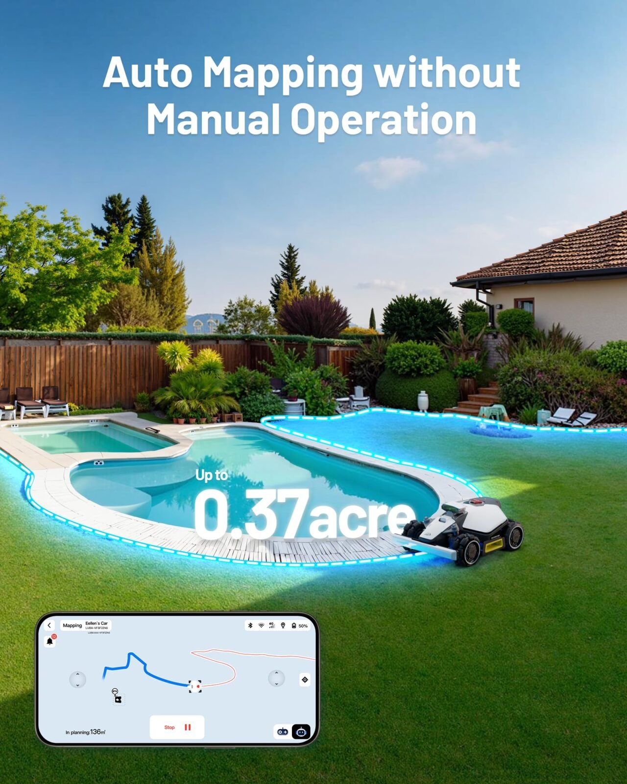 Mammotion LUBA mini AWD Robot Lawn Mower – Wire-Free, AI Vision, 80% Slope, Auto Mapping, 0.37 Acre (1500)
