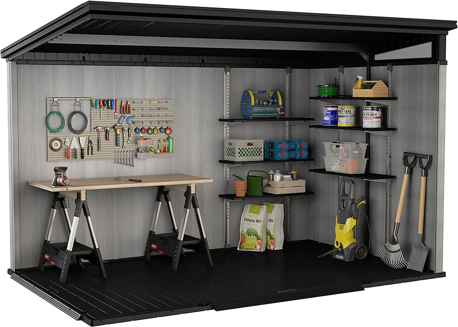 Keter Artisan 11 x 7 ft Resin Storage Shed – Double Door Pent Roof Outdoor Plastic Shed